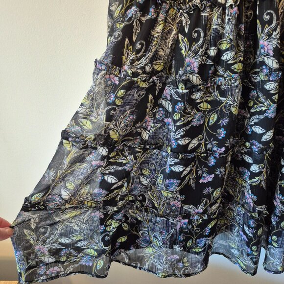 Torrid Black Floral Chiffon Lurex Tiered Ruffle Mini Dress Size 2X - Picture 8 of 11